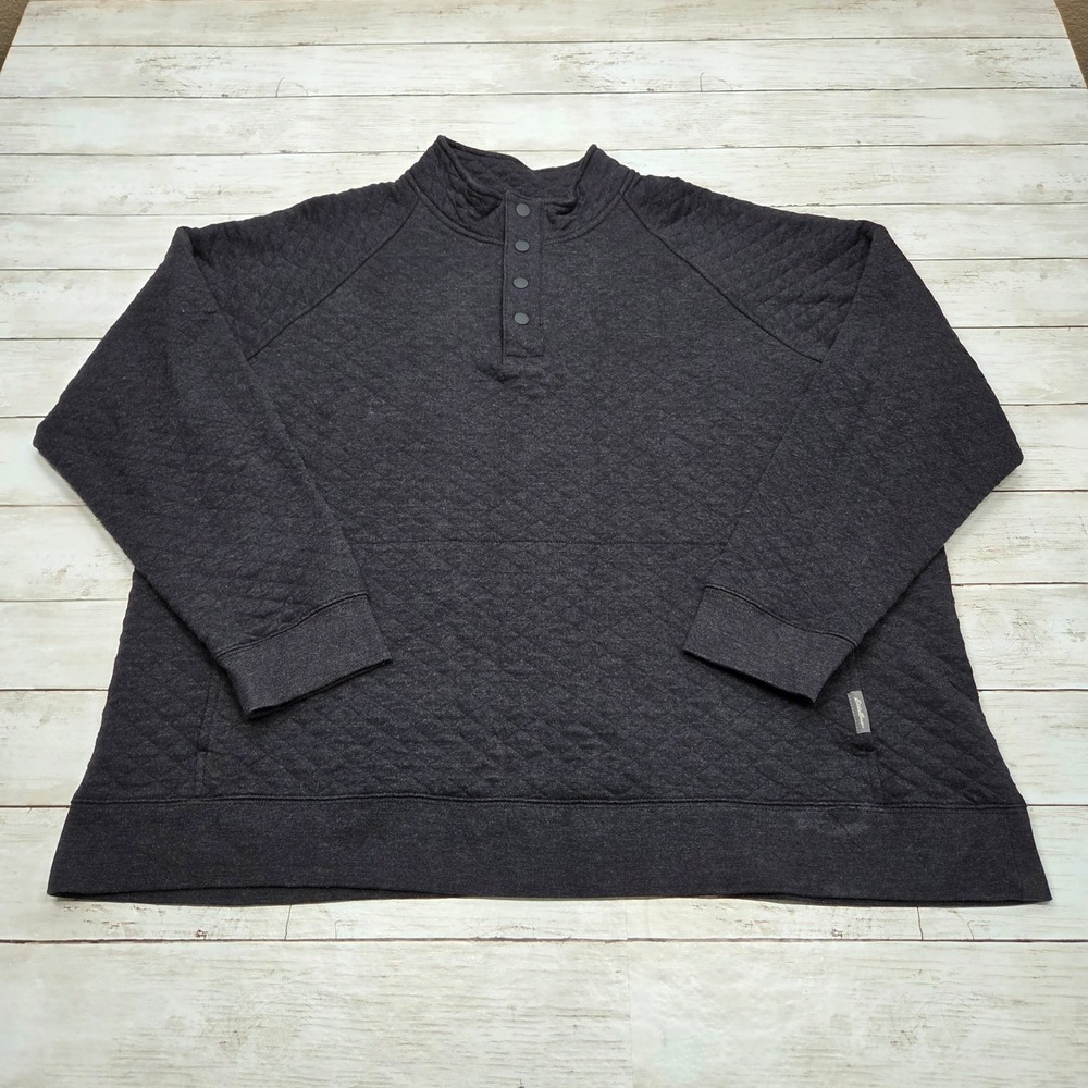 Eddie Bauer Quilted Mock Neck Pullover Mens XXL Gray Snap Button Sweatshirt - Picture 1 of 9